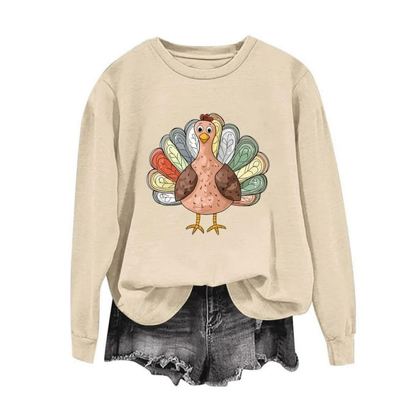 Inverlee Thanksgiving Sweatshirts Women Cute Turkey Pumpkin Print Sweatshirt Fall Long Sleeve Cotton Shirts Crewneck Dressy Casual Pullover Outfit