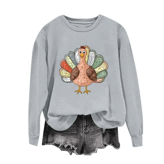 Inverlee Thanksgiving Sweatshirts Women Cute Turkey Pumpkin Print Sweatshirt Fall Long Sleeve Cotton Shirts Crewneck Dressy Casual Pullover Outfit