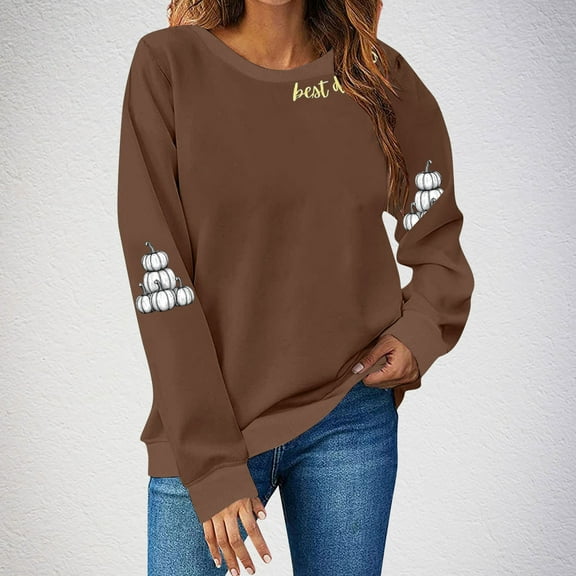 Inverlee Thanksgiving Sweatshirts Women Funny Turkey Pumpkin Graphic Sweatshirt Comfy Long Sleeve Cotton Shirts Crewneck Tunic Pullover Tops