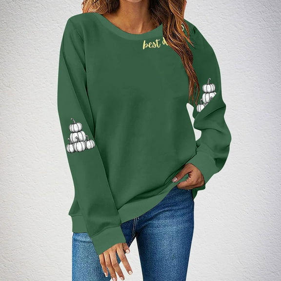 Inverlee Thanksgiving Sweatshirts Women Funny Turkey Pumpkin Graphic Sweatshirt Comfy Long Sleeve Cotton Shirts Crewneck Tunic Pullover Tops