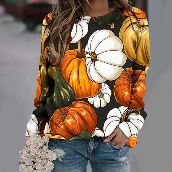 Inverlee Thanksgiving Sweatshirts Women Plus Size Turkey Pumpkin Graphic Sweatshirt Casual Raglan Sleeve Soft Shirts Round Neck Tunic Pullover Tops