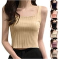 thumbnail image 1 of Inverlee Trendy Slim Fit Square Neck Crop Tank Tops Striped Solid Sleeveless Cami Shirts Summer Casual Base Layer Shirts Blouse, 1 of 3