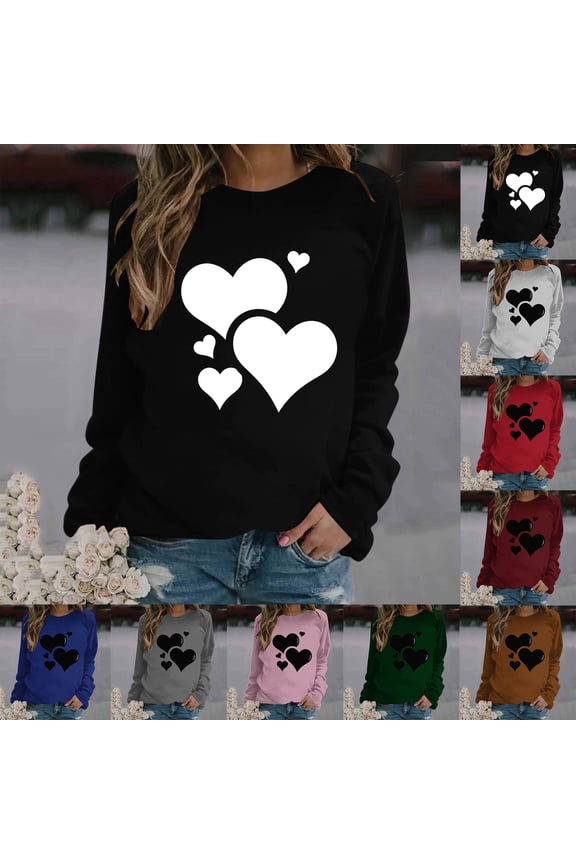 Valentine's Day Sweatshirts for Women Sweet Love Heart Graphic Sweatshirts Work Pullover Sweater Tops Crewneck Holiday Long Sleeve Tops for Women
