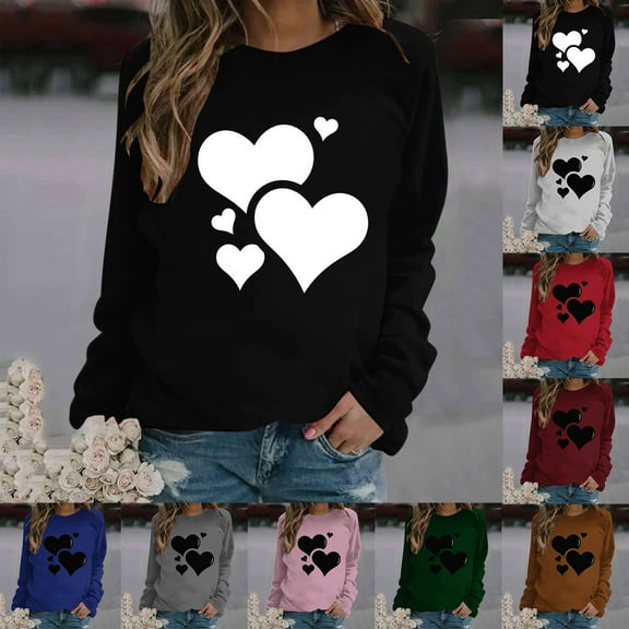 Inverlee Valentine's Day Sweatshirts for Women Sweet Love Heart Graphic Sweatshirts Work Pullover Sweater Tops Crewneck Holiday Long Sleeve Tops for Women