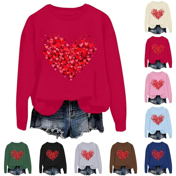 Inverlee Valentine's Day Sweatshirts for Women Sweet Love Heart Print Sweatshirts Work Pullover Sweater Tops Crewneck Dressy Casual Valentine's Day Gifts