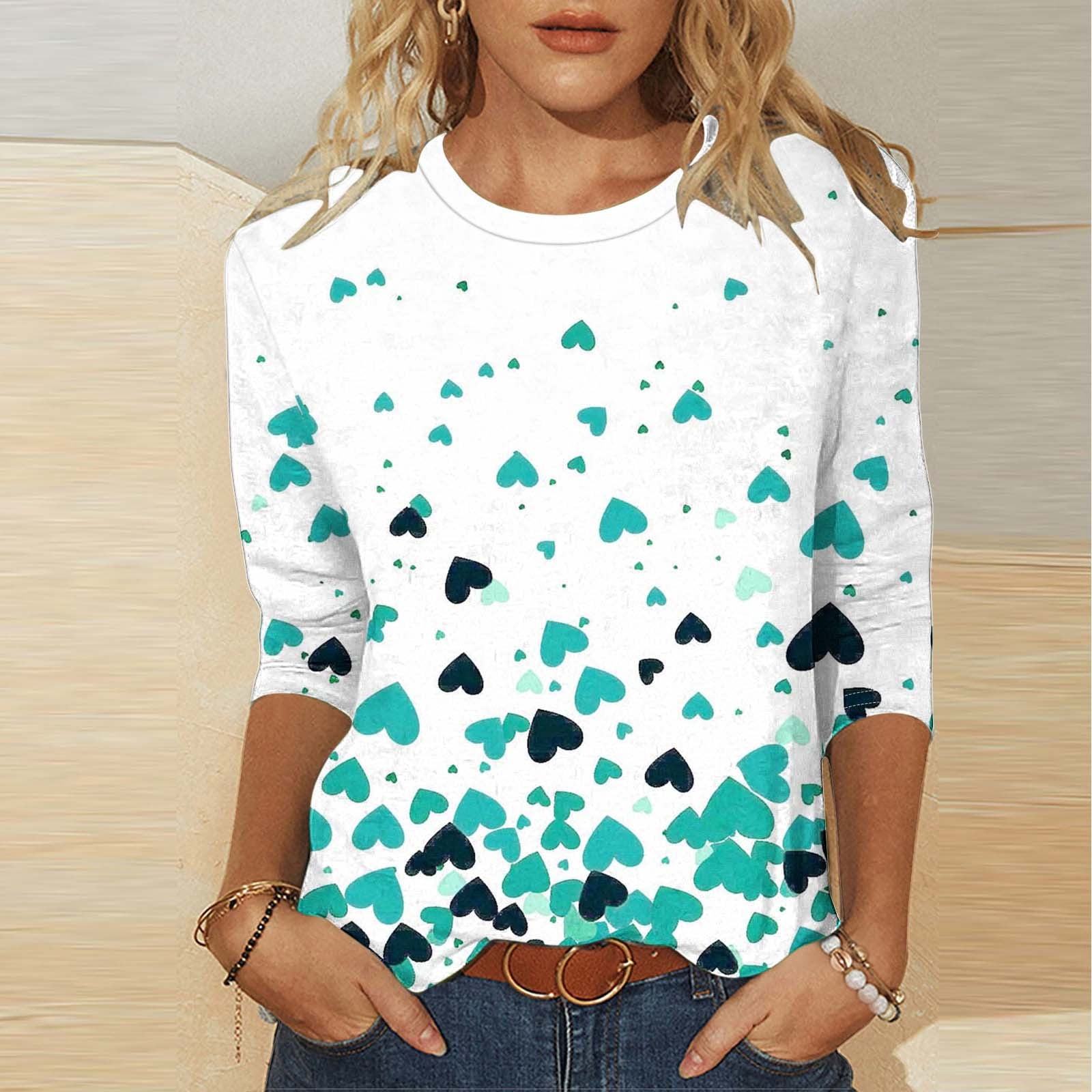 Women's Shirt Blouse Stylish Casual Valentine's Day Heart Regular Tops Short Sleeve