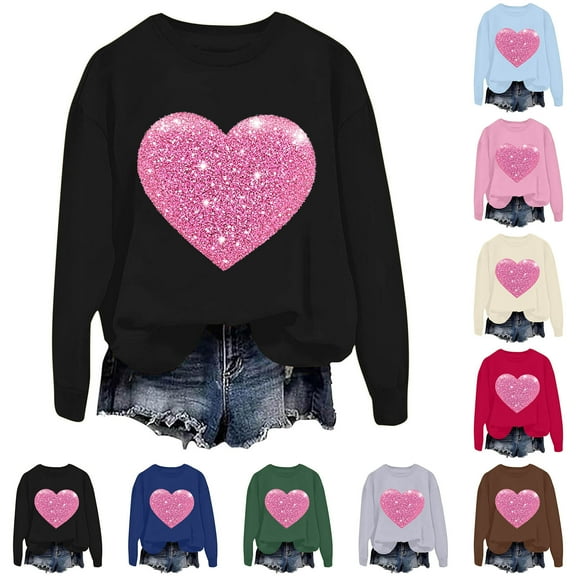 Inverlee Valentines Day Sweatshirt Women Cute Love Heart Graphic Sweatshirts Soft Pullover Sweater Tops Round Neck Dressy Casual Valentine's Day Gifts