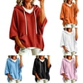 thumbnail image 1 of Inverlee Waffle Knit Short Sleeve Hoodies for Women Oversized Drop Shoulder Pullovers Pockets Solid Loose Casual Hooded Tops Sky Blue S-XXL, 1 of 9