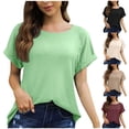thumbnail image 1 of Inverlee Waffle T Shirts Women Crewneck Dressy Casual Short Sleeve Tops Boho Solid Color Shirts Comfy Elegant Tunic Blouse Tee, 1 of 8
