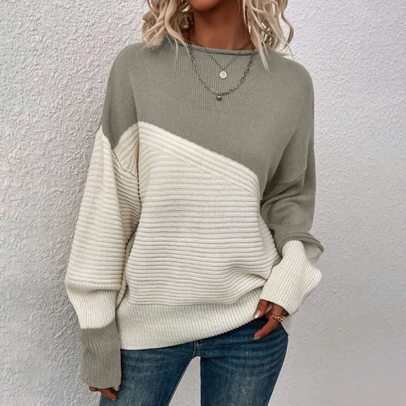Inverlee Women's Boat Neck Color Block Sweaters Long Sleeve Drop ...