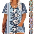 thumbnail image 1 of Inverlee Women's Boho Floral Print Plus Size Short Sleeve Shirts Summer Trendy Loose Fit V Neck Tunics Dressy Casual Stretchy Breathable Tops Blouse, 1 of 5