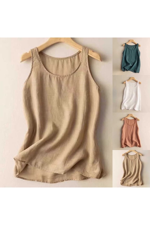 Women's Cotton Linen Double Spaghetti Straps Tanks Trendy Petite Cami Shirts Summer Fashion Sleeveless Blouse M-3XL