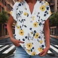 thumbnail image 1 of Inverlee Women's Cotton Linen Floral Print Tshirts Dressy Casual Short Sleeve Lightweight Tops Summer Breathable Relax Fit V Neck Tees, 1 of 6