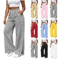 thumbnail image 1 of Inverlee Women's Drawstring High Waist Side Button Split Wide Leg Sweatpants Dual Side Patch Pockets Flowy Loose Pants Khaki (S-XXL), 1 of 9