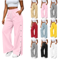 thumbnail image 1 of Inverlee Women's Wide Leg Sweatpants Drawstring High Waist Side Button Split Casual Bottoms Dual Side Patch Pockets Flowy Loose Pants Pink (S-XXL), 1 of 8