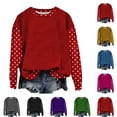 thumbnail image 1 of Inverlee Women's Fake Two Piece Polka Dot Sleeve Crew Neck Sweatshirt Long Sleeve Loose Curved Hem Casual Pullover Tops Blue L, 1 of 4