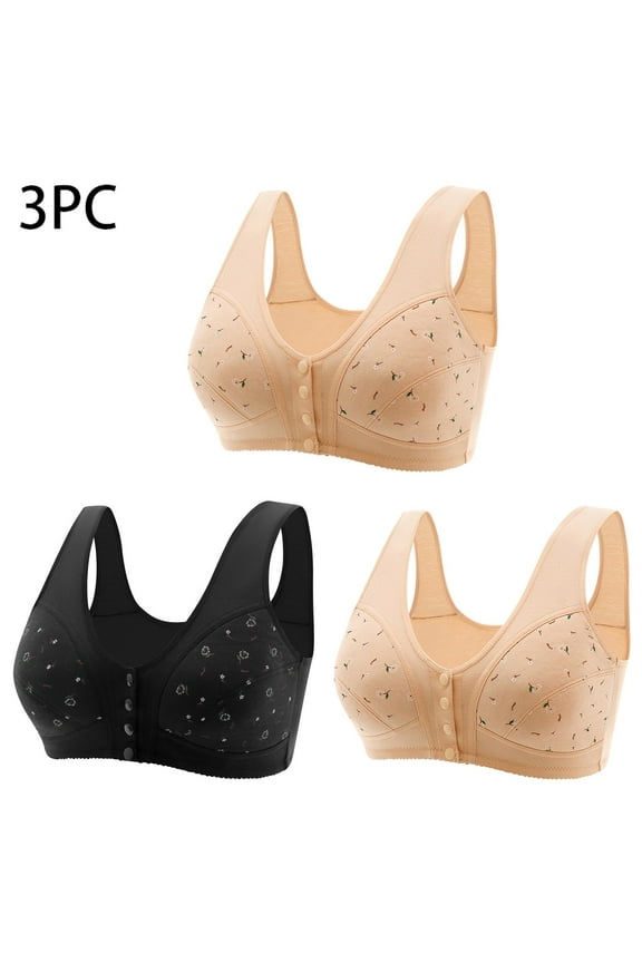 Women's Front Closure Bras Plus Size Lift T-shirt Bras Seamless Padded Bralettes Shapewear Daily Full Figure Bras Romantic Gifts for Her 3PC Bras