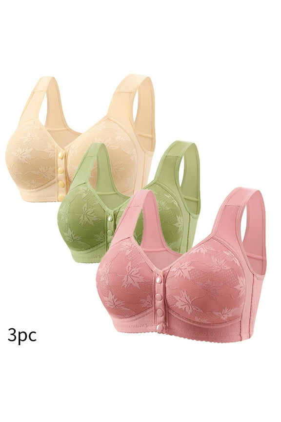 Women's Front Closure Bras Wirefree Lift T-shirt Bras Seamless Full Coverage Bralettes Shapewear Everyday Full Figure Bras Gifts for Women 3PC Bras
