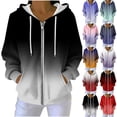 thumbnail image 1 of Inverlee Women's Gradient Ombre Ribbed Full Zip Up Hooded Jacket Drawstring Side Pockets Loose Long Sleeve Casual Outerwear Orange M, 1 of 8