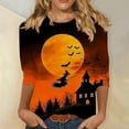 thumbnail image 1 of Inverlee Women's Halloween Shirts Cute Pumpkin Ghost Print Tees Classic Crewneck T-shirt 3/4 Sleeve Dressy Casual Blouse Tops Halloween Gifts, 1 of 5