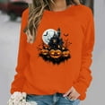 thumbnail image 1 of Inverlee Women's Halloween Sweatshirts Cute Pumpkin Ghost Graphic T-shirt Stretch Round Neck Sweatshirt Long Sleeve Holiday Pullover Tops Halloween Gifts, 1 of 6