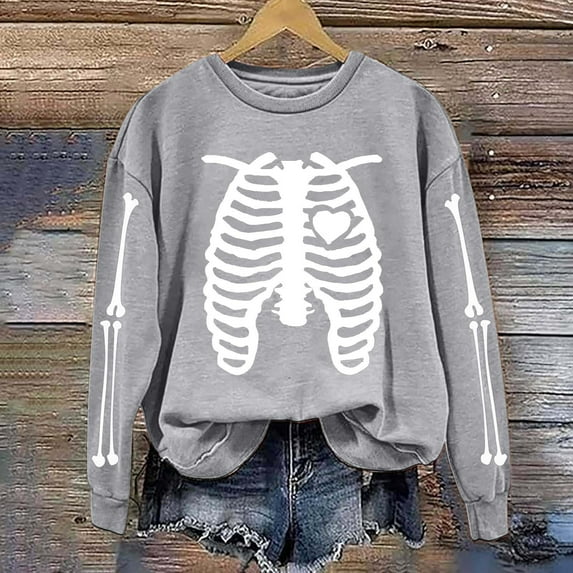 Inverlee Women's Halloween Sweatshirts Cute Pumpkin Ghost Print T-shirt Going Out Round Neck Sweatshirt Long Sleeve Dressy Casual Pullover Tops Halloween Party Supplies