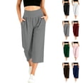 thumbnail image 1 of Inverlee Women's High Waist Wide Band Capri Yoga Culottes Casual Solid Color Pocket Loose Fit Cropped Trousers Daily Workout Relaxed Bottoms Coffee XL, 1 of 1