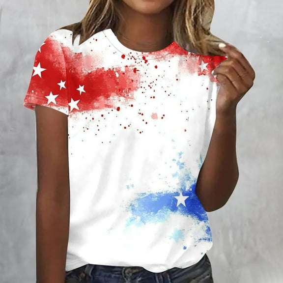 Inverlee Women's Independence Day Shirts Funny Memorial Day Gifts Tshirts Tunic Short Sleeve Tees Trendy Crewneck Blouses Tops