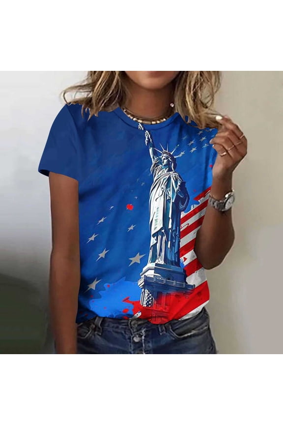 Women's Independence Day Shirts Summer American Flag Print Patriotic Tshirts Loose Fit Short Sleeve Tees Comfortable Crewneck Blouses Tops