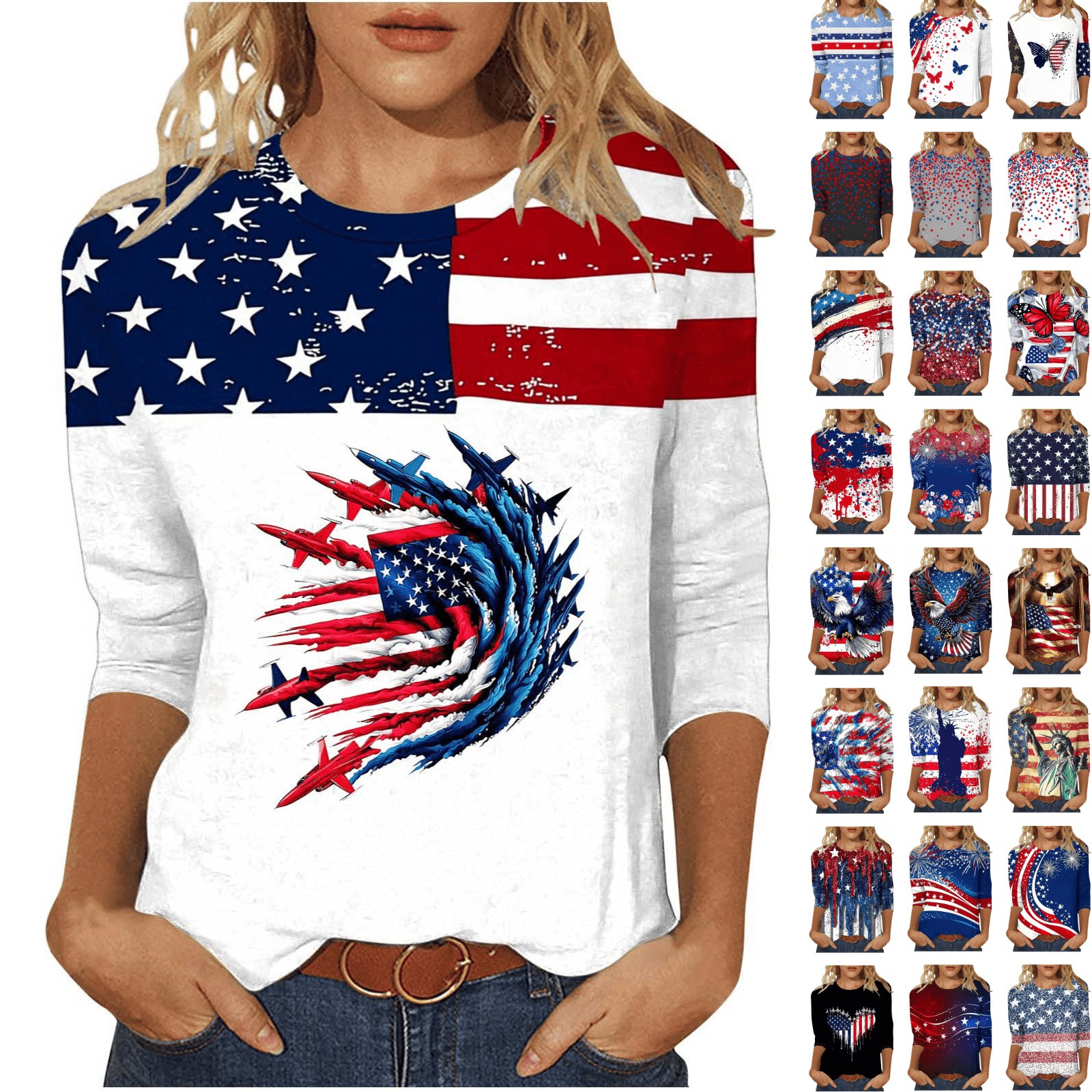 Inverlee Women's Plus Size Butterfly Print Crewneck 3/4 Sleeve