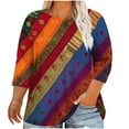 thumbnail image 1 of Inverlee Women's Plus Size Loose Fit 3/4 Sleeve Blouse Trendy Colorful Striped Print Crewneck Tunic Tops Summer Casual Breathable Softy Tshirts, 1 of 1
