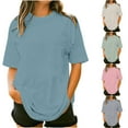 thumbnail image 1 of Inverlee Women's Plus Size Short Sleeve Tshirts Trendy Solid Color Crewneck Tops Summer Casual Loose Fit Basic Tunic Blouse, 1 of 5