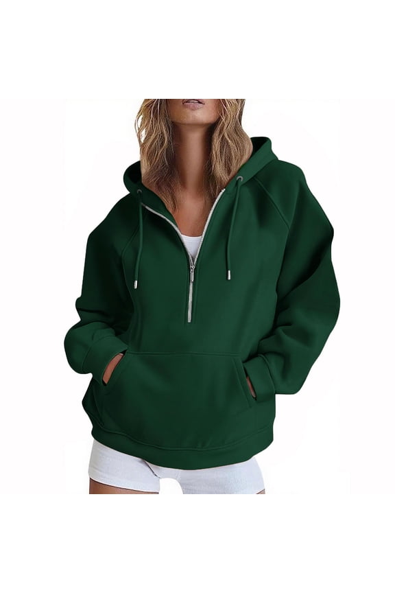 Women's Raglan Half Zip Quarter Zip Pullover Hoodie Drawstring Kangaroo Pocket Oversized Loose Loungewear Sweatshirt Army Green S