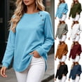 thumbnail image 1 of Inverlee Women's Raglan Shoulder Side Button Crew Neck Sweatshirt Curved Hem Long Sleeve Loose Fit Multi Color Commute Casual Tops Navy M, 1 of 7