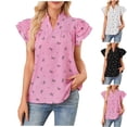 thumbnail image 1 of Inverlee Women's Ruffle Short Sleeve Shirts Trendy Bow Print V Neck Blouse Dressy Casual Cute Tunic Tops, 1 of 8