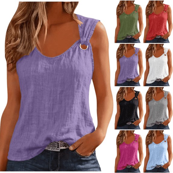 Inverlee Women's Solid U Neck Tank Tops Sleeveless Loose Fit Shirt Spring Summer Casual Tee