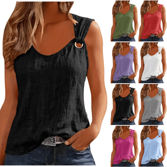 Inverlee Women's Solid U Neck Tank Tops Sleeveless Loose Fit Shirt Spring Summer Casual Tee