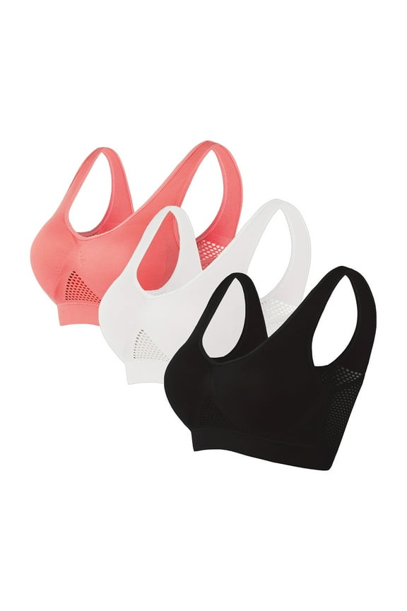 Women's Sports Bras Wirefree Push Up T-shirt Bra Seamless Comfy Bralettes Stretch Yoga Training Bras 3 Pack