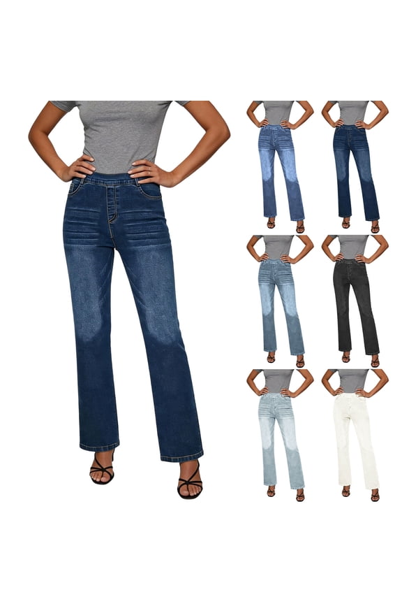 Women's Straight Leg Jeans High Waisted Slim Fit Denim Pants Daily Classic Multi Color Bottoms with Pockets Beige L
