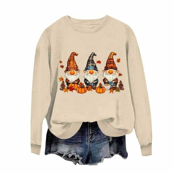 Inverlee Women's Thanksgiving Sweatshirts Funny Turkey Pumpkin Print Sweatshirt Comfy Long Sleeve Soft Shirts Round Neck Holiday Pullover Tops
