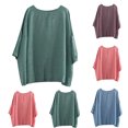 thumbnail image 1 of Inverlee Womens 3/4 Sleeve Cotton Linen Tee Tops Summer Trendy Plus Size Solid Shirts Casual Baggy Round Neck Tshirts, 1 of 3