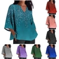 thumbnail image 1 of Inverlee Womens 3/4 Sleeve Cotton Linen Tunic Tops Summer Trendy Floral Print V Neck Blouse Dressy Casual Baggy Breathable Comfy Tshirts, 1 of 5