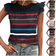 thumbnail image 1 of Inverlee Womens Blouses Plus Size Short Sleeve Tops Lace Trendy Loose Fit Striped Print Shirts Breathable Work Tunic Top, 1 of 8