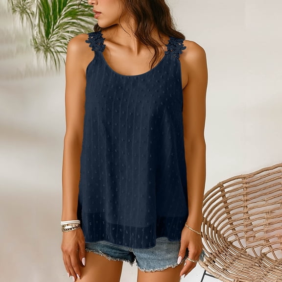 Inverlee Womens Boho Trendy Tank Tops Soldi Sleeveless Shirts Casual Dressy Round Neck Blouse Spaghetti Strap Loose Fit Cami