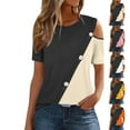 thumbnail image 1 of Inverlee Womens Button Up Shirts Casual Cold Shoulder Short Sleeve Tops Dressy Casual Plus Size Solid Color T Shirts Flowy Work Tunic Blouse Summer Fashion, 1 of 8