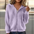 thumbnail image 1 of Inverlee Womens Cable Knit Full Zip Hooded Cardigan Ribbed Cuffs Side Pockets Long Sleeve Sweatshirts Casual Outerwear Loungewear Tops Purple S, 1 of 8