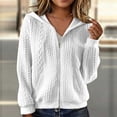 thumbnail image 1 of Inverlee Womens Cable Knit Full Zip Hooded Cardigan Ribbed Cuffs Side Pockets Long Sleeve Sweatshirts Casual Outerwear Loungewear Tops White XXXL, 1 of 8