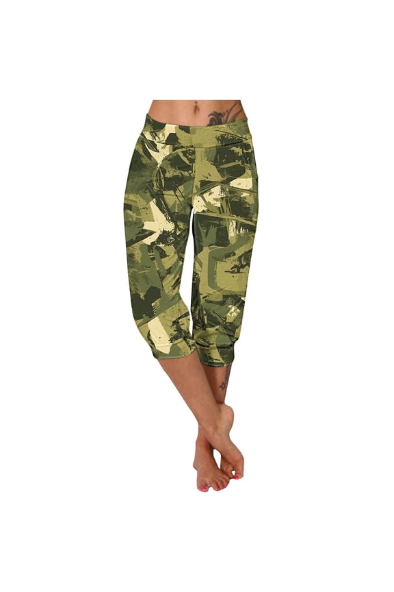 Womens Camouflage High Waist Capri pants Trendy Stretchy Breathable Athletic Trousers Summer Casual Skinny Slim Gym Bottoms for Fitness