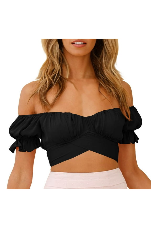 Womens Chiffon Blouses Dressy Casual Ruffle Short Sleeve Tops Trendy Loose Fit Solid Color Shirts Flowy Vacation Tunic Top Summer Fashion