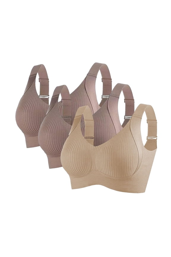 Womens Color Block Outline Seamless Wireless Bra U Neck Multi Pastel Color Wide Adjustable Straps Removable Soft Pads All Day Support Lingerie Coffee (XXXXL-XXXXXL)